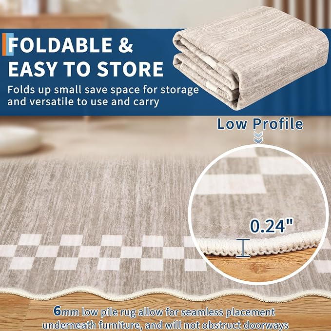 GarveeHome 10x13 Area Rug Large Living Room Scalloped Rug Non Slip Low Pile - Image 5