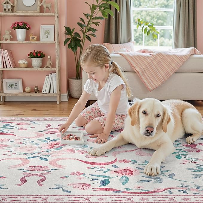 DCX Washable 4x6 Bow Rug, Cute Soft Low Pile Indoor Décor Carpet, Kid & Pet - Image 2
