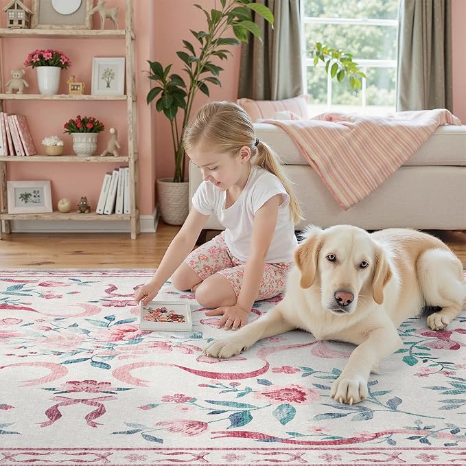DCX Washable 5x7 Bow Rug, Cute Soft Low Pile Indoor Décor Carpet, Kid & Pet - Image 8