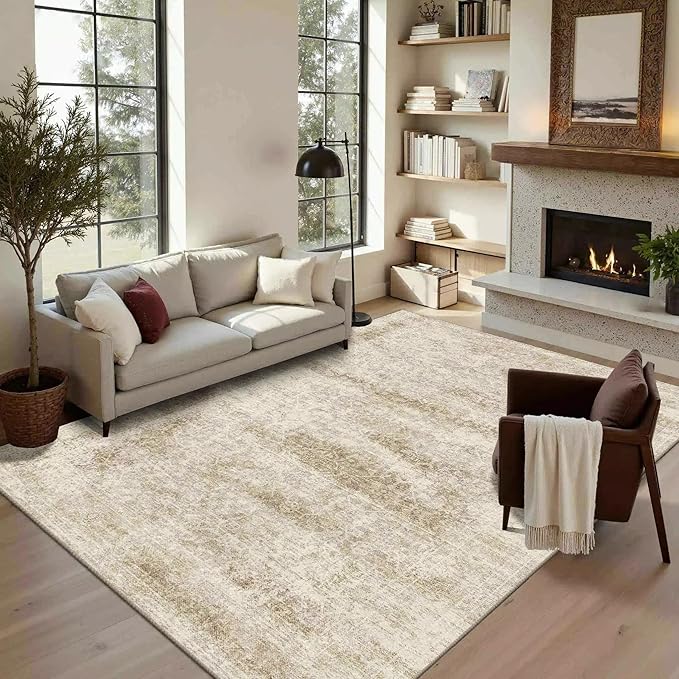 Latte&Fog 6x9 Area Rugs for Living Room, Large Vintage Beige Washable Rug by LatteFog