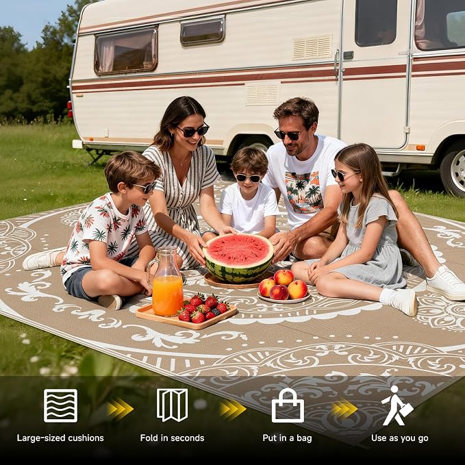 Pauwer Waterproof Outdoor Rug 8x10, Reversible Plastic Straw Patio Camping Rug - Image 5
