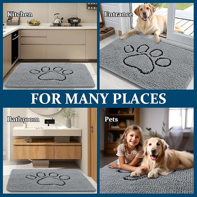 OLANLY Dog Door Mat for Muddy Paws 54x24, Paw Print Design, Absorbs Moisture - Image 8