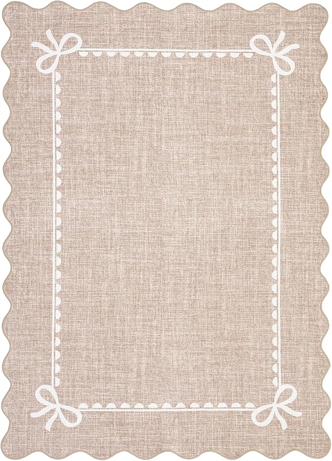 GarveeHome Scalloped Bow Rug for Living Room, Solid Camel Rug for Dorm - Image 4