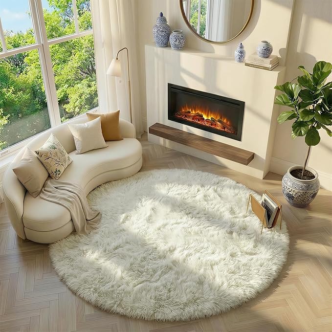 Amdrebio Ivory White Round Circle Rug 6Ft - Image 3