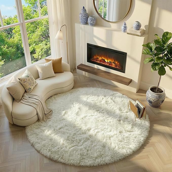 Amdrebio Ivory White Big Round Rug 7Ft - Image 5