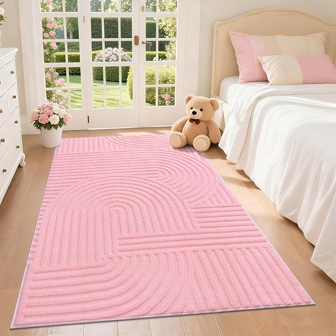Pauwer Pink Area Rug for Girls Bedroom 3x5 Soft Fluffy Non Slip Machine - Image 8