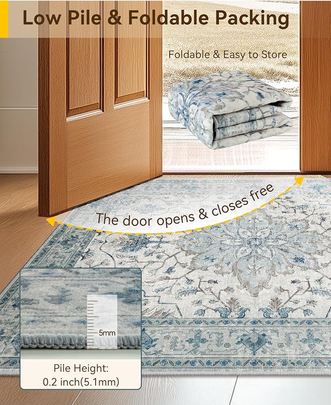 RELEANY Area Rugs 4'x5' Washable Non-Slip, Floral Vintage Distress Medallion - Image 4