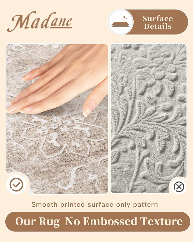 Madane Washable Round Rug 9ft for Living Room, Soft Ultra-Thin Non-Slip Vintage - Image 4