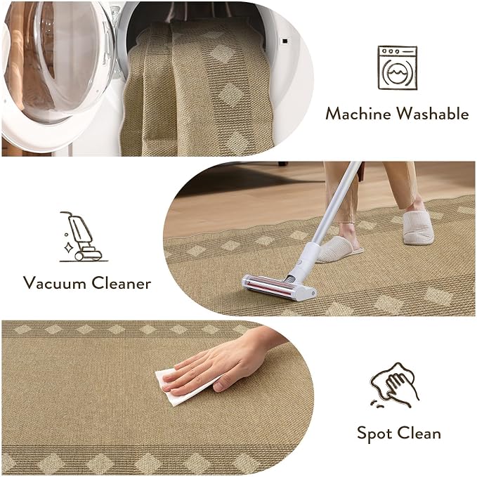 LIVEBOX Easy Jute Diamond Rug for Living Room, Scalloped Washable 5x7 Tan Rug - Image 6