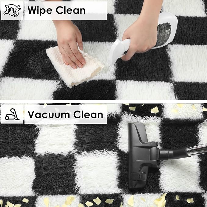 KICMOR Fluffy Soft Runner Rug for Bedroom Living Room, 2x6 Black and White - Image 4