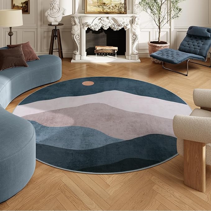 Abstract Round Rugs for Living Room, Circlr Area Rug for Bedroom 8ft Non Slip - Image 6