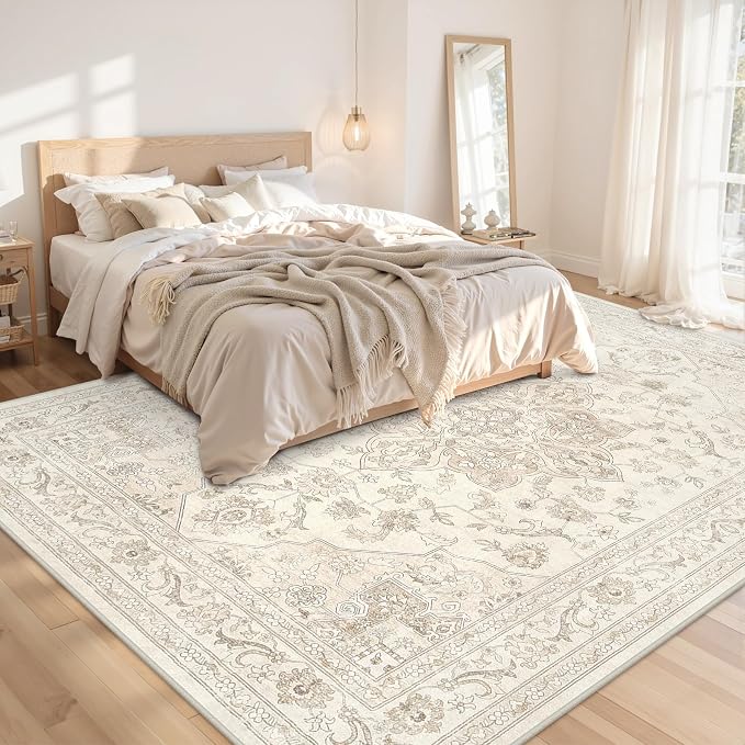 10x14 Area Rug for Living Room: Vintage Boho Neutral Washable Rug Indoor Soft - Image 2
