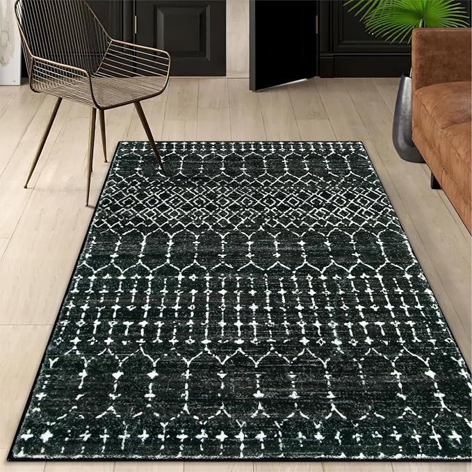 Lahome Moroccan Black Rug for Bedroom Washable Area Rugs 4x6 Non-Slip by Lahome