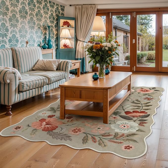 Lahome Floral Washable Rugs for Bedroom, 4X6 Area Rug Ultra-Thin Soft Living - Image 2