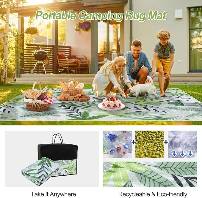 Lahome Leaf Indoor Outdoor Rug, 5x8ft Non Slip Outdoor Patio Rug - Image 2