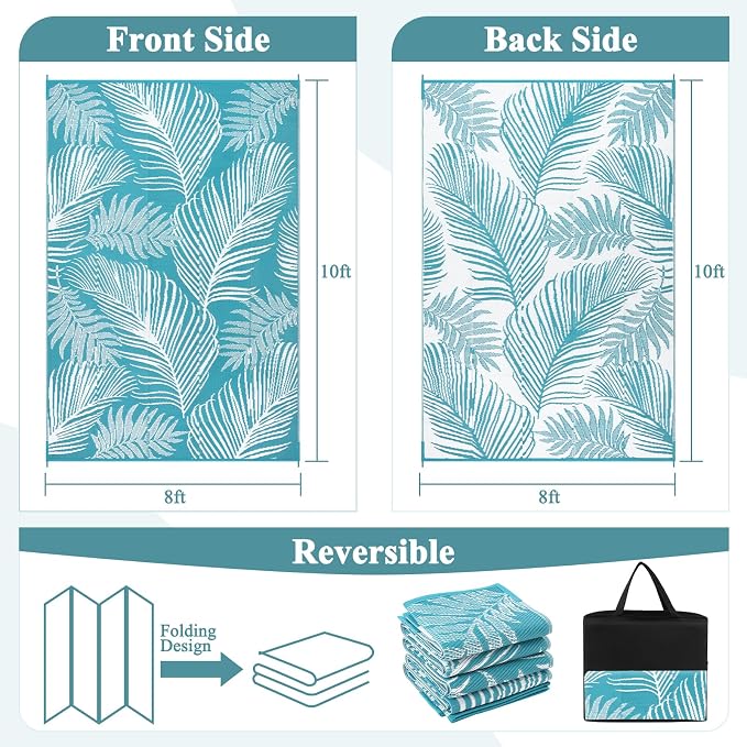 Pauwer Waterproof Outdoor Rug 8x10, Reversible Plastic Straw Patio Camping Rug - Image 2