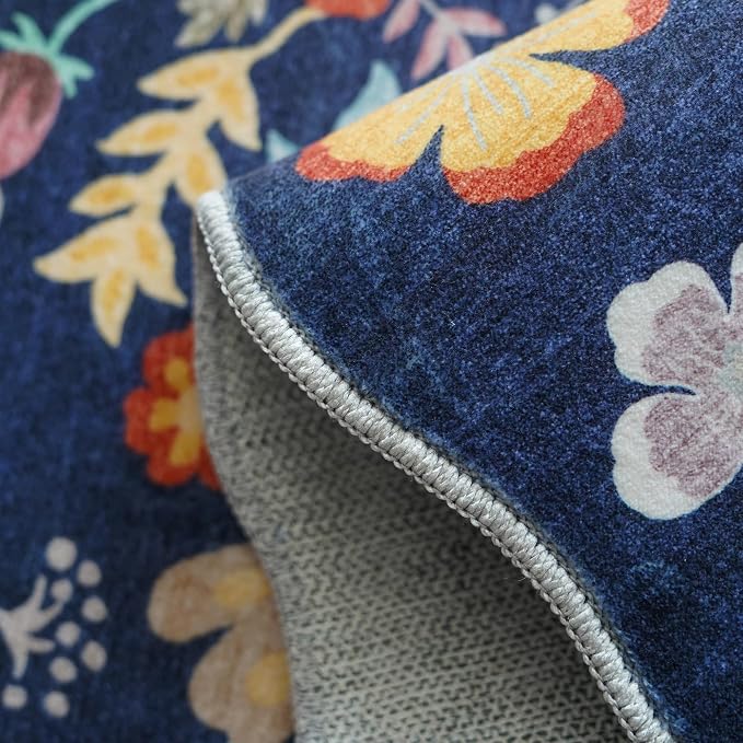 Floral Square Area Rug for Family: Washable 5x5 Scalloped Carpet for Living - Image 3