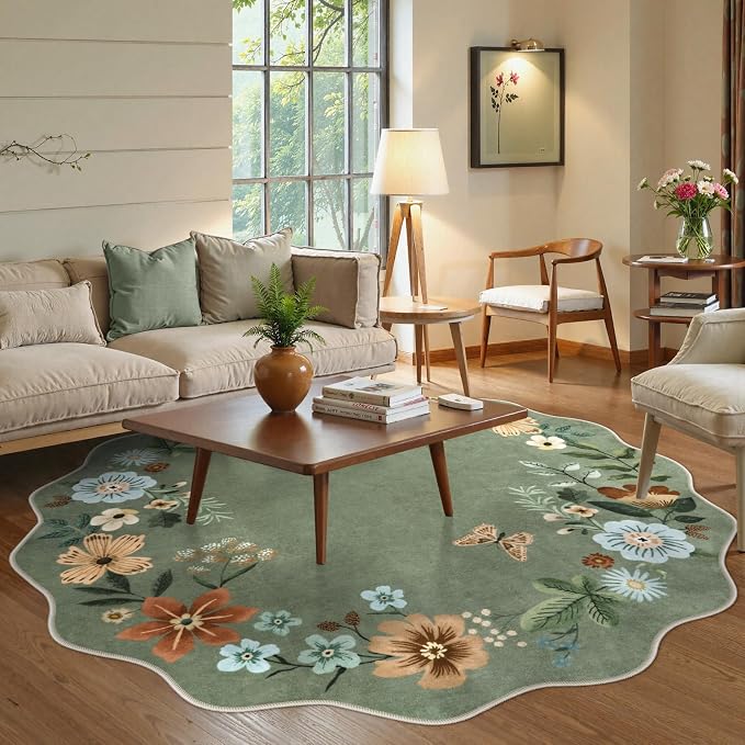 Lahome Floral Washable Round Area Rug, Round Rug 5ft Soft Non-Slip, - Image 2