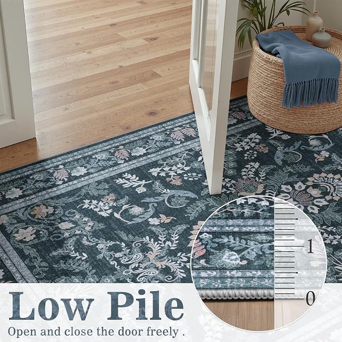 DCX Navy Blue 5x7 Area Rug, Machine Washable Non Slip Stain Resistant Soft - Image 4
