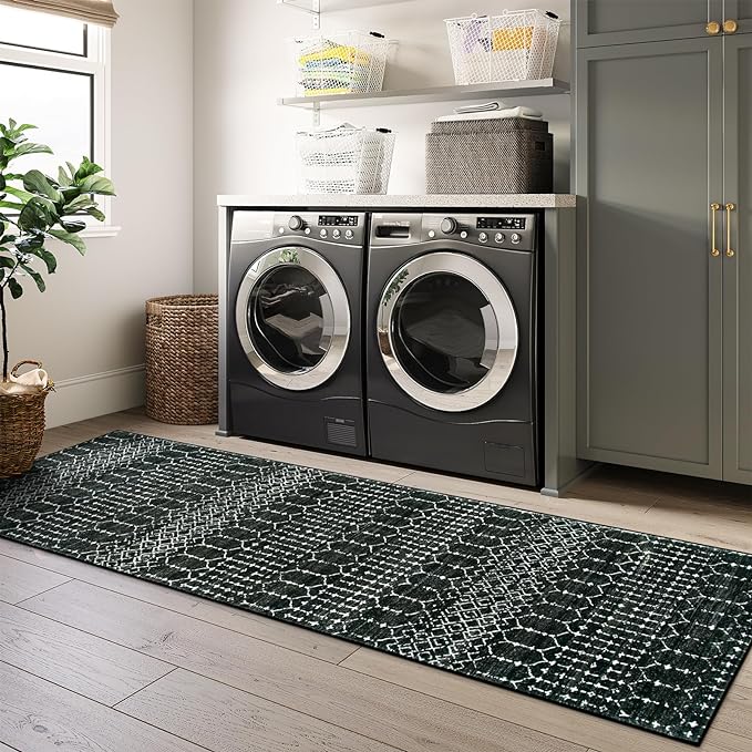 Lahome Moroccan Black Rug 2x8 Washable Non-Skid Kitchen Floor Runner, - Image 7