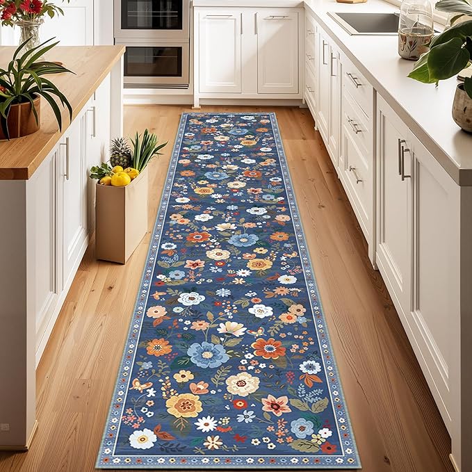 RELEANY Floral 2x10 Area Rugs Washable Print Boho Cute Carpet Non Slip Flower by RELEANY