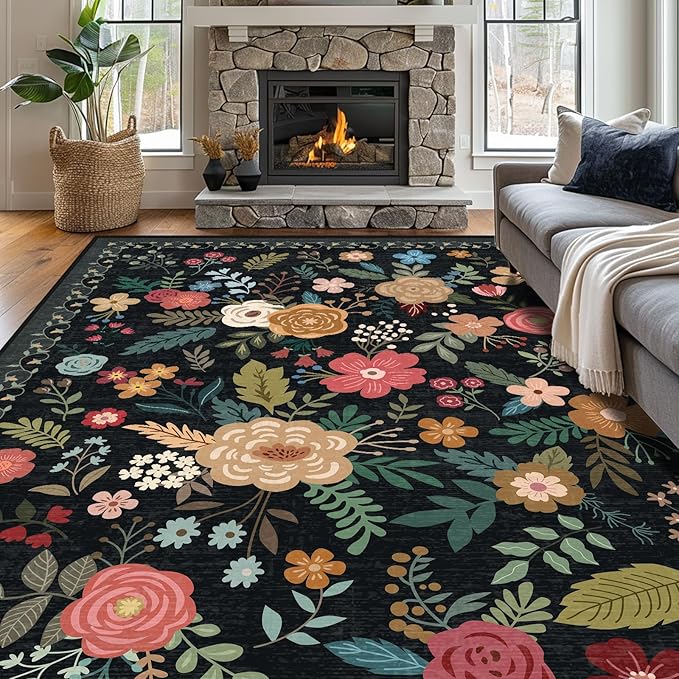 8x10 Area Rug, Floral Rugs for Living Room, Stain-Resistant Washable Bedroom Rug by Unknown