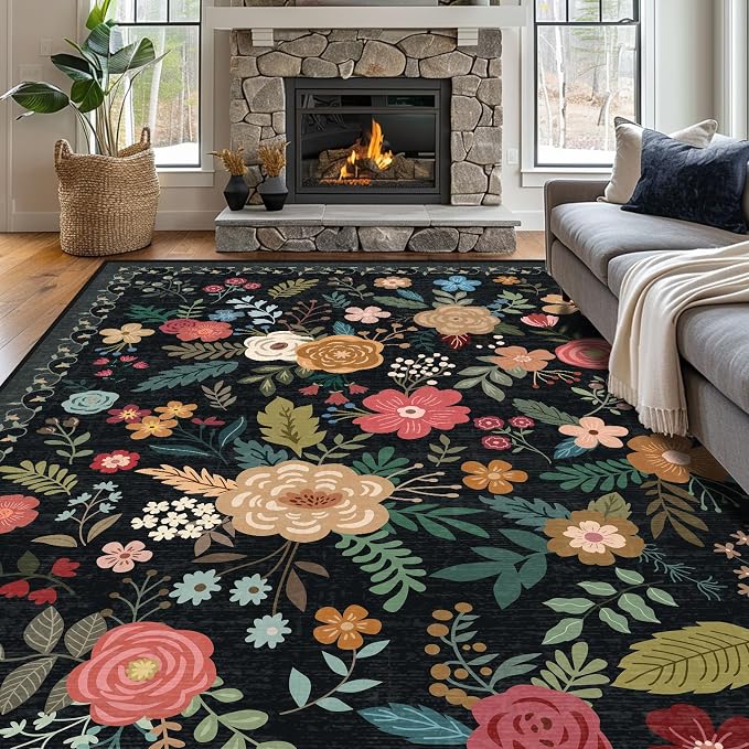 9x12 Area Rug, Floral Rugs for Living Room, Stain-Resistant Washable Bedroom Rug - Image 2