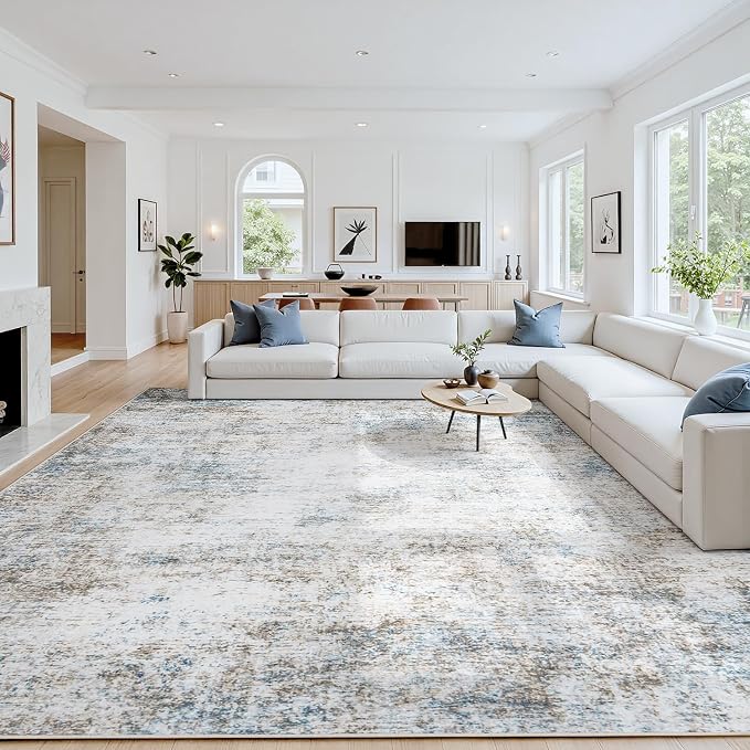 Area Rug 8x10 Living Room Rug Washable: No-Slip Abstract Soft Thin Large Brown by Oriannal