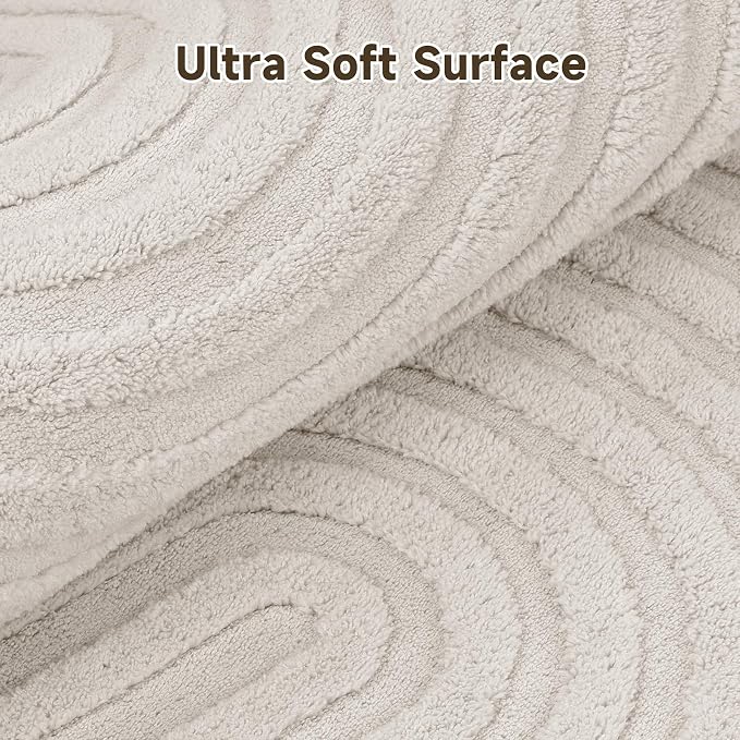Pauwer 6ft Washable Area Rugs for Living Room Modern Beige Solid Color Soft - Image 3