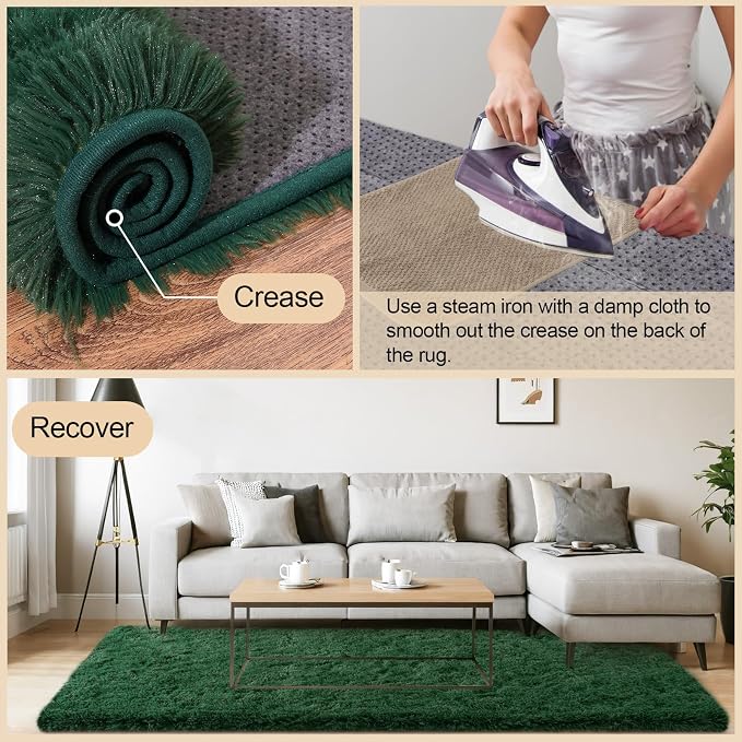 Mugorn 3x5 Rugs for Bedroom, Fluffy Dark Green Area Rugs for Living Room - Image 4