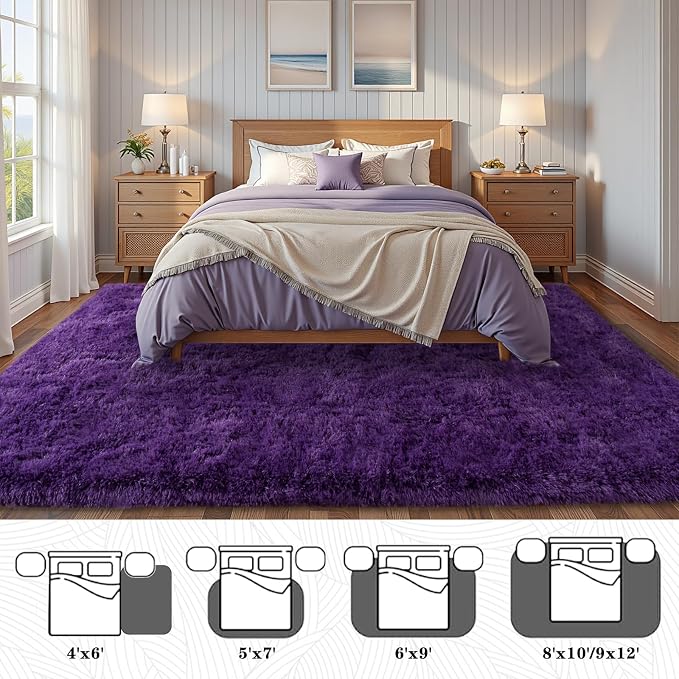 5x7 Purple Rug for Living Room, Soft Fluffy Shaggy Rugs for Bedroom, Modern - Image 2