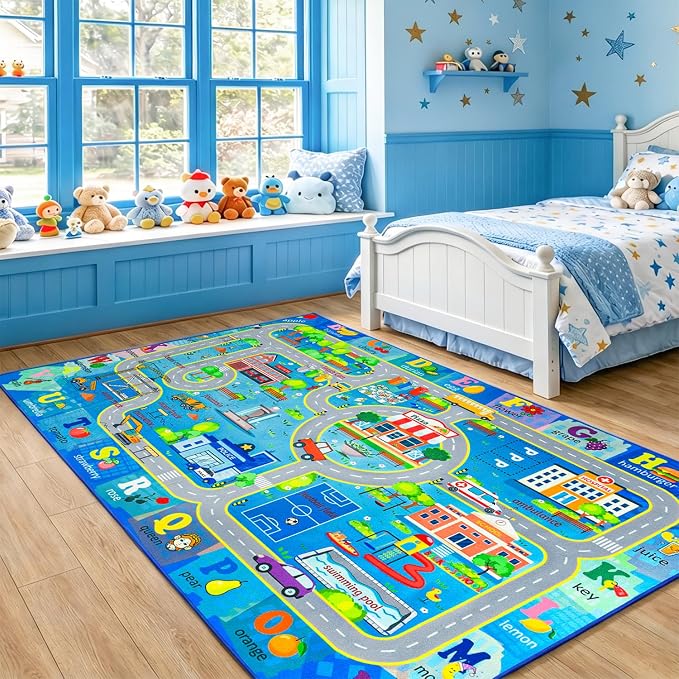 Chicrug 7x10 Car Road Area Rug for Kids Playroom Bedroom, Non Slip Low Pile - Image 5