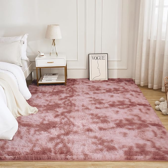 Litanika 5x8 Shag Area Rug for Living Room Bedroom, Tie-Dyed Dusty Pink High - Image 2