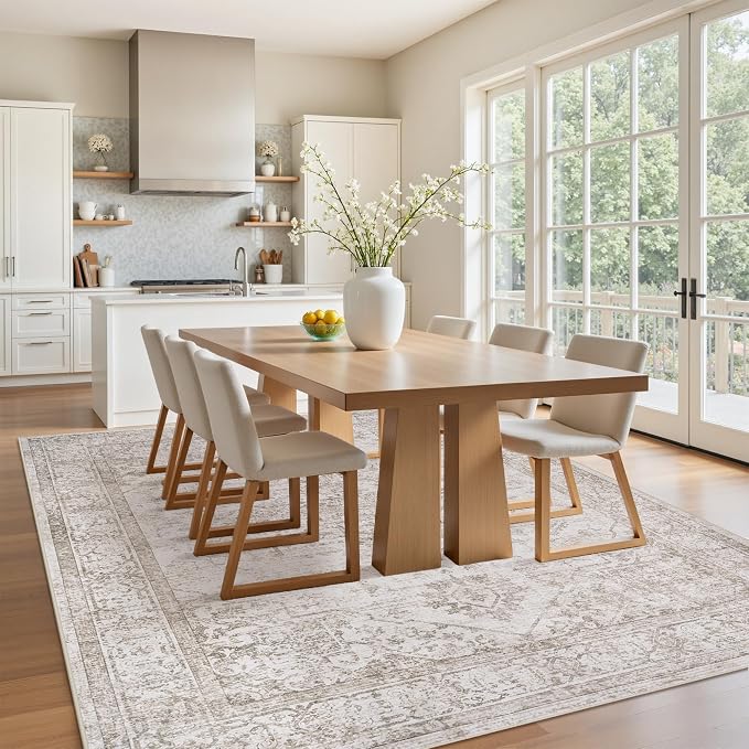 6x9 Area Rugs for Living Room:Beige Washable Vintage Medallion Carpet Non-Slip - Image 4