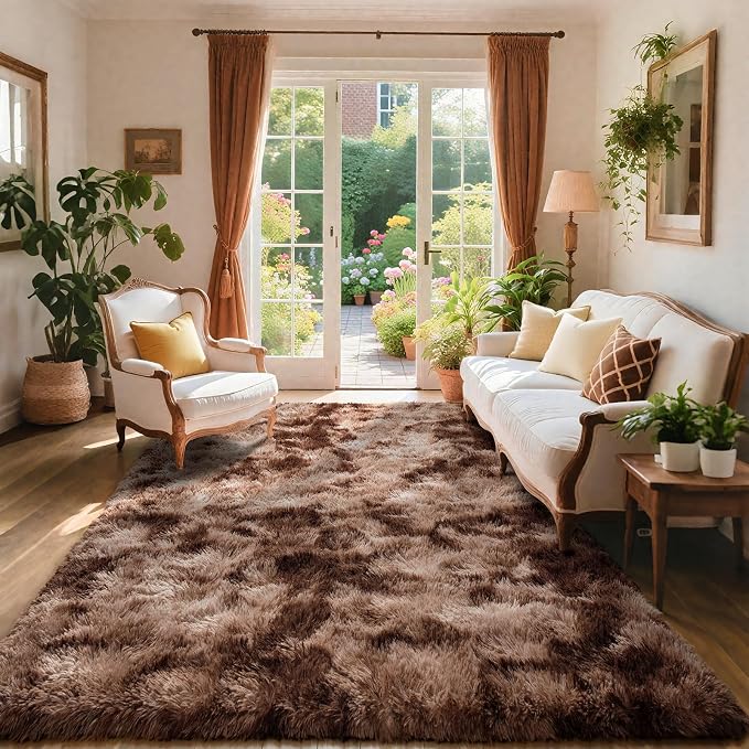 AROGAN Shag Brown Area Rug for Living Room, 5x8 Feet Washable Non-Slip Modern - Image 2