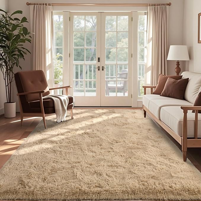 4x6 Ft Shag Beige Rugs for Bedroom Living Room, Ultra Soft Fluffy Furry Area by Cuzwlovita