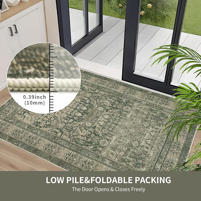 Vintage Washable Area Rug for Living Room, Low Pile 9x12 Non Slip Carpet - Image 6