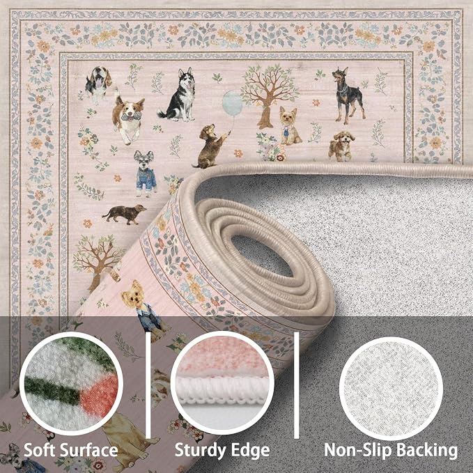 Washable Area Rug 8x10 Pink, Large Soft Dog Rugs - Image 6