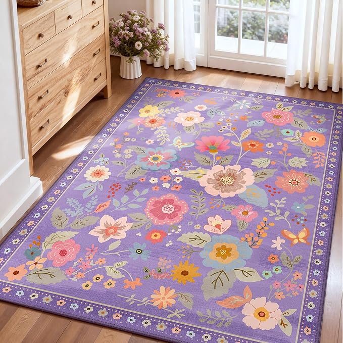 RELEANY Floral 4x6 Area Rugs Washable Print Boho Cute Carpet Non Slip Flower - Image 9