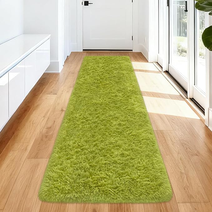 Soft Grass Green Fluffy Rug for Bedroom Living Room, 2x8 ft Fuzzy Green Shag - Image 4