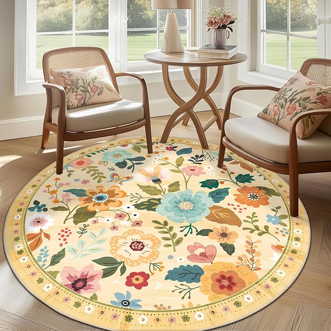 RELEANY Floral 4ft Area Rugs Washable Print Boho Cute Carpet Non Slip Flower - Image 9