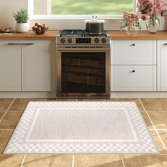 Small Area Rug 2x3 Modern Checkered Entry Rug Solid Color Scalloped Kitchen - Image 2