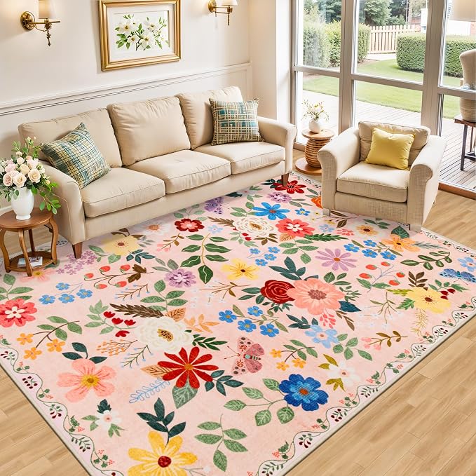 6x9 Area Rugs for Living Room: Floral Washable Rug Vintage Large Soft Boho - Image 2