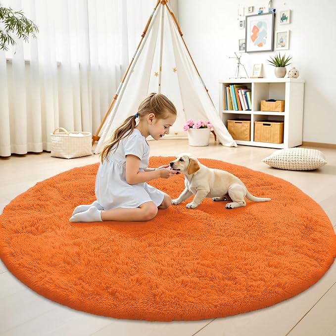 OLANLY Orange Round Rugs for Bedroom - Image 3