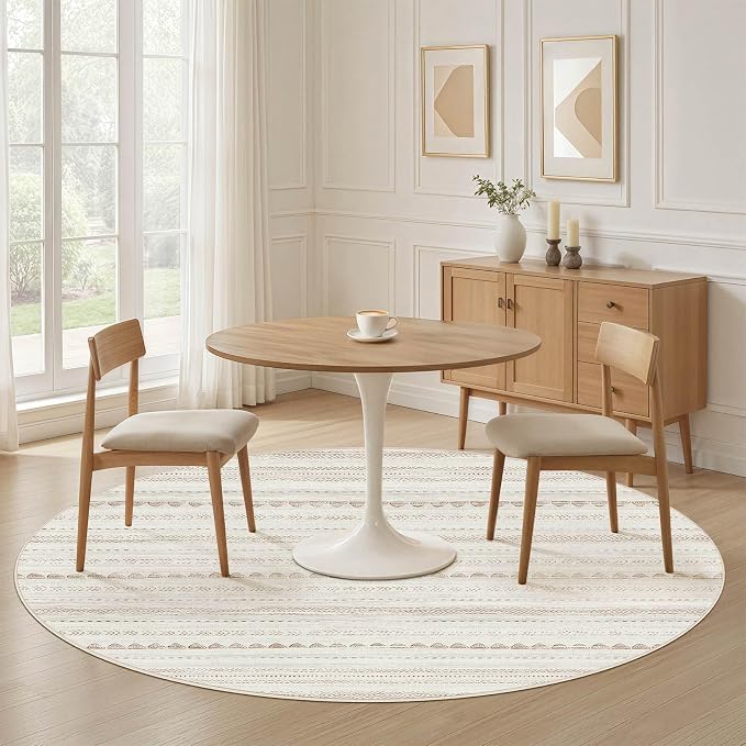 Nakagishi Round Rug Boho Area Rugs: 4x4 Washable Large Circle Neutral Soft - Image 4