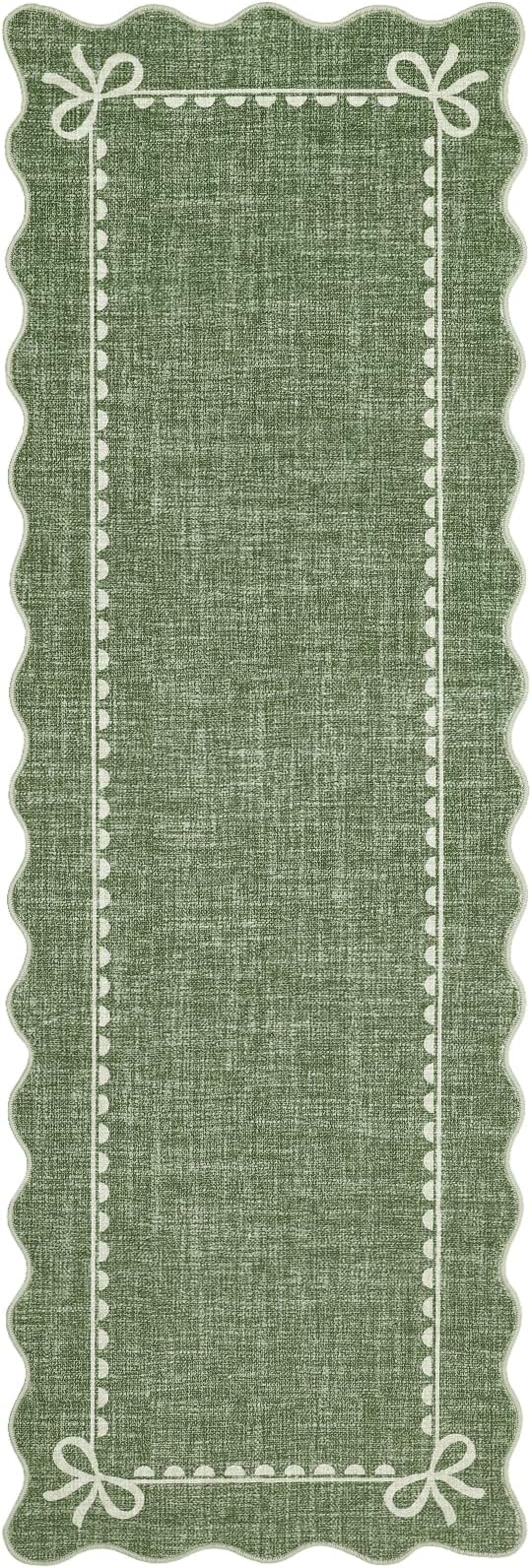 GarveeHome Scalloped Bow Rug for Living Room, Solid Green Rug for Dorm - Image 4