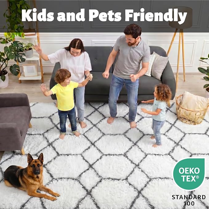 ONASAR 8x10 Area Rugs for Living Room, Fluffy White and Grey Rug for Bedroom - Image 3