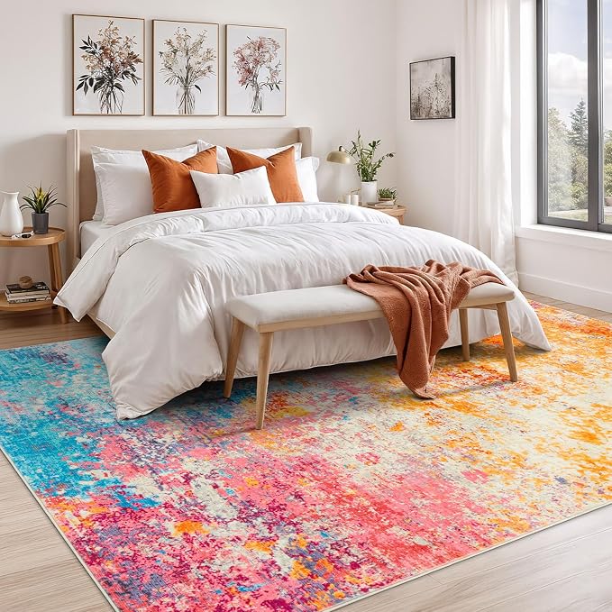 Rugflix 5x8 Area Rugs for Living Room, Washable Colorful Rainbow Rug - Image 3