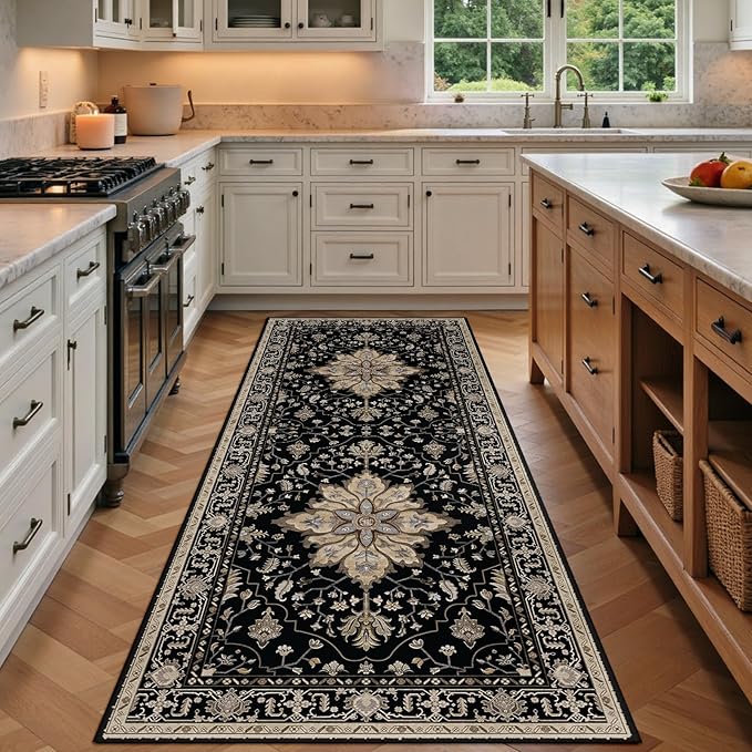 RELEANY Area Rugs Runner 3'x7' Washable Non-Slip, Floral Vintage Distress by RELEANY