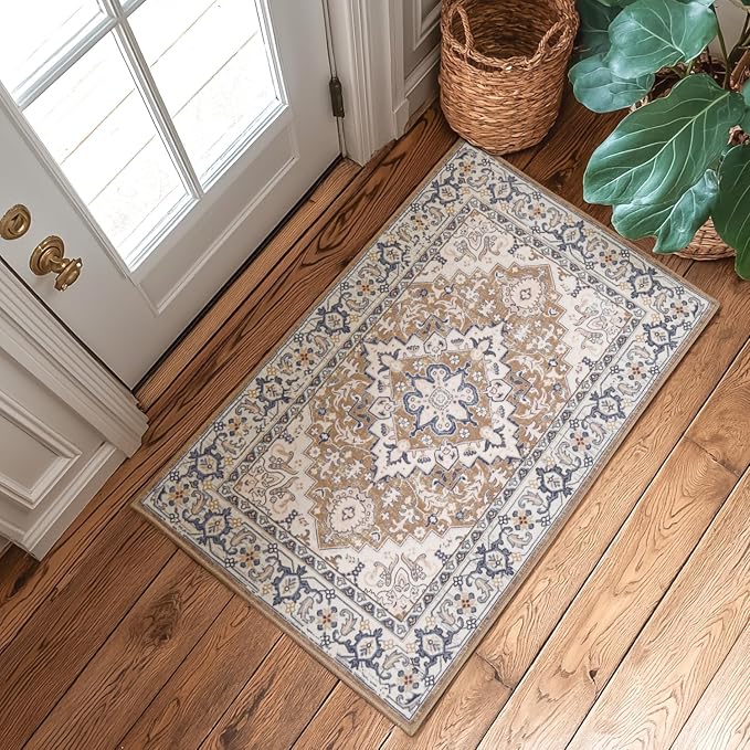 Lessymo 2 x 3 Entryway Rug- Machine Washable Area Rugs Boho Faux Wool Low Pile - Image 4